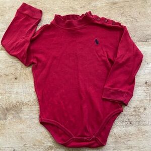 Vintage Polo Ralph Lauren Boy’s XL 18-24 Mo Red Cotton Jersey Mock Neck Bodysuit